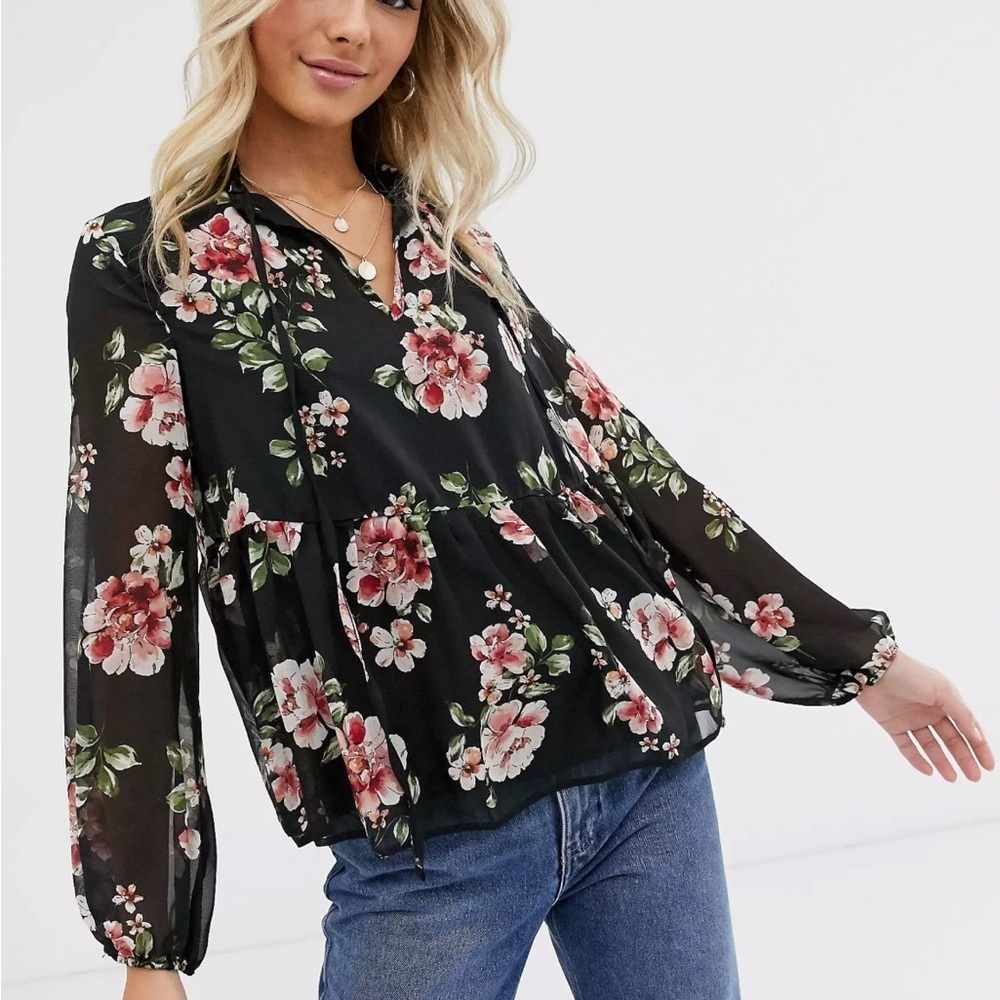 ASOS New Look Floral Peplum Blouse Size 6